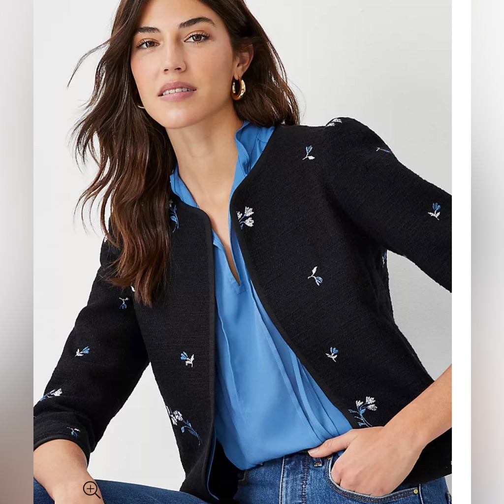 Ann Taylor Petite Embroidered Floral Tweed Jacket -This Season